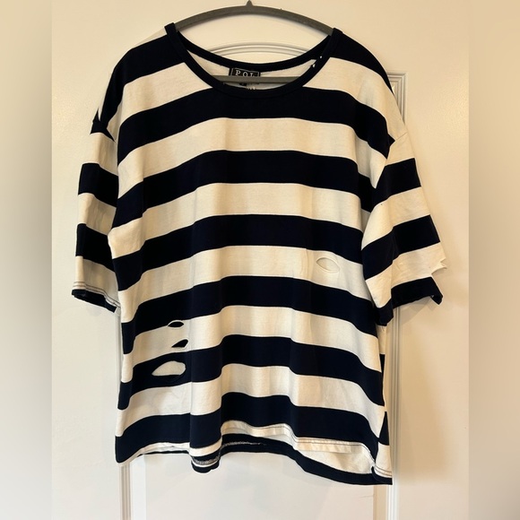 POL Tops - NWT POL Striped Short Sleeve Ripped Distressed Tee Shirt